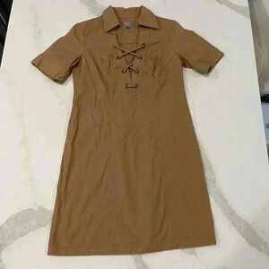 Merona Collection Brown Lace Up Shift Dress Zipper Closure Midi Women’s Size 6